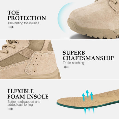 FREE SOLDIER Men's Tactical Boots 8 Inches Lightweight Combat Boot Durable Suede Leather Military Work Boots Desert Boot (Tan, 10.5)