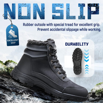 ANGRYRAM Winter Steel Toe Boots for Men Women Comfortable Warm Faux Fur Slip Resistant Snow Work Boots