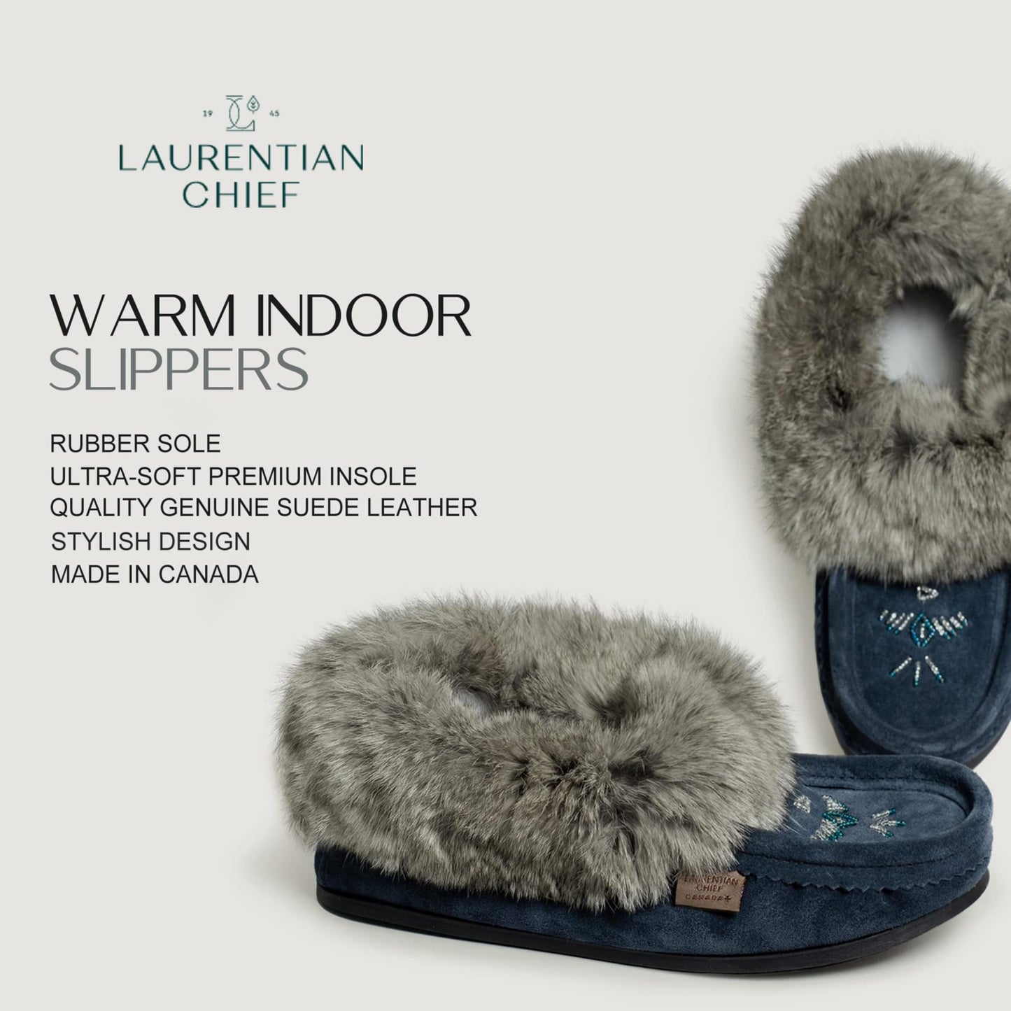 Laurentian Chief Moccasin Slippers for Woman - Orlon Beaded Slippers with Fur Trim and Padded Sole, Canada Quality Womens, Comfortable Stylish Indoor and Outdoor