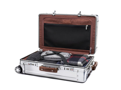 Sterling Pacific 40L Cabin Travel Case – Full Aluminum Four Wheel Carry On Luggage, Italian Leather Handles