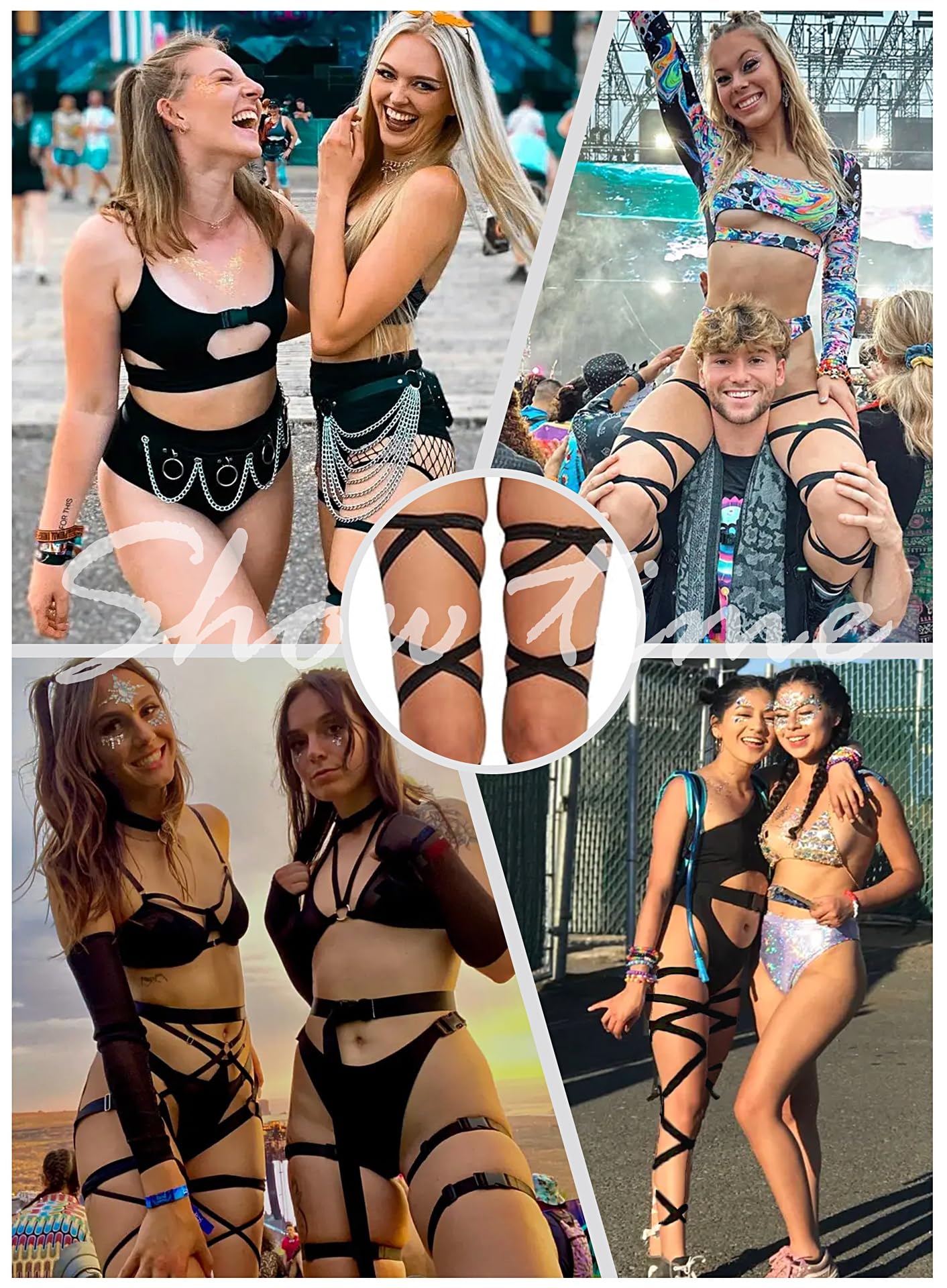 Rave Leg Wrap for Women - Music Festival Cosplay Costume Outfits Non-Slip Elastic Strap Halloween Party Accessories(2PackB,O,1330a)