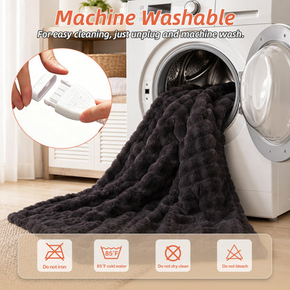 Electric Heated Blanket,50x60 Heating Throw Soft Bubble Flannel Dark Grey