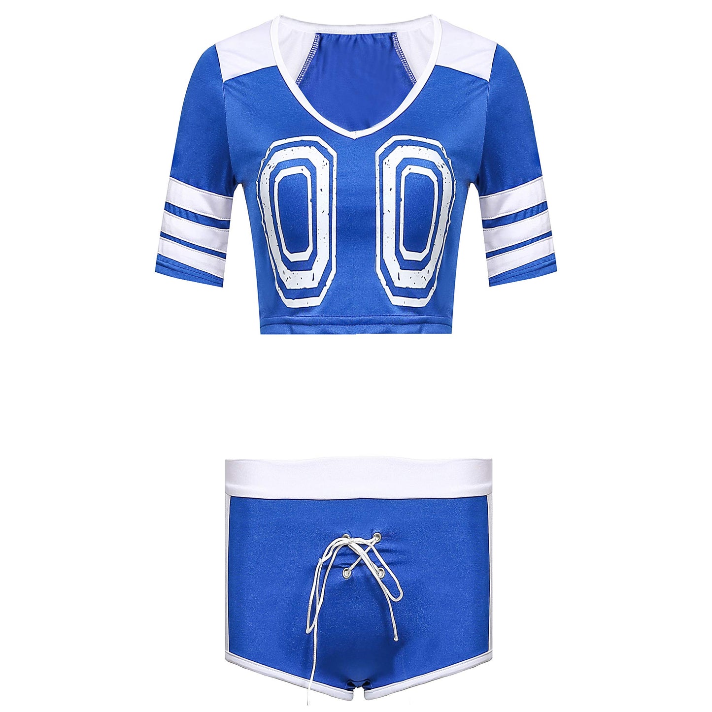 Women's Soccer Player Cheerleader Costume Short Sleeve Shirt Set Cheerleading Uniform for Party Cosplay Halloween,Blue