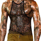 Men's See Through Fishnet Tank Top Sleeveless Racerback Mesh Top Crochet Casual Loose Muscle Shirt Spaghetti Strap Halter Top for Summer 2023 H Black