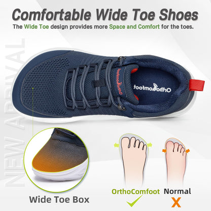 Men's Orthopedic Diabetic Wide Walking Shoes: Adjustable Fit Arch Support Ergonomic Lightweight Cycling Sneakers, Breathable Plantar Fasciitis Orthotic Foot Pain Relief Leisure Shoes Dark Blue Size 8