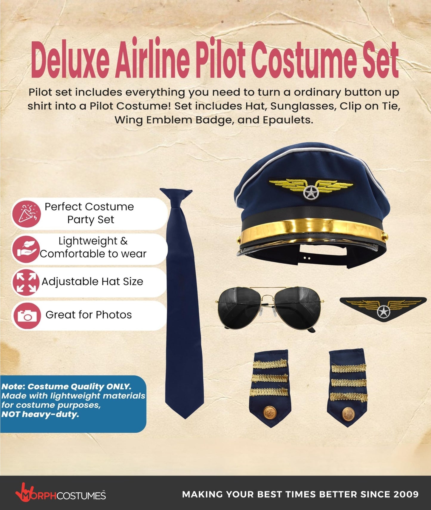 Pilot Hat, Pilot Uniform with Epaulettes, Pilots Costume Accessories Men, Pilots Aviator Costume, Captain Man Costumes