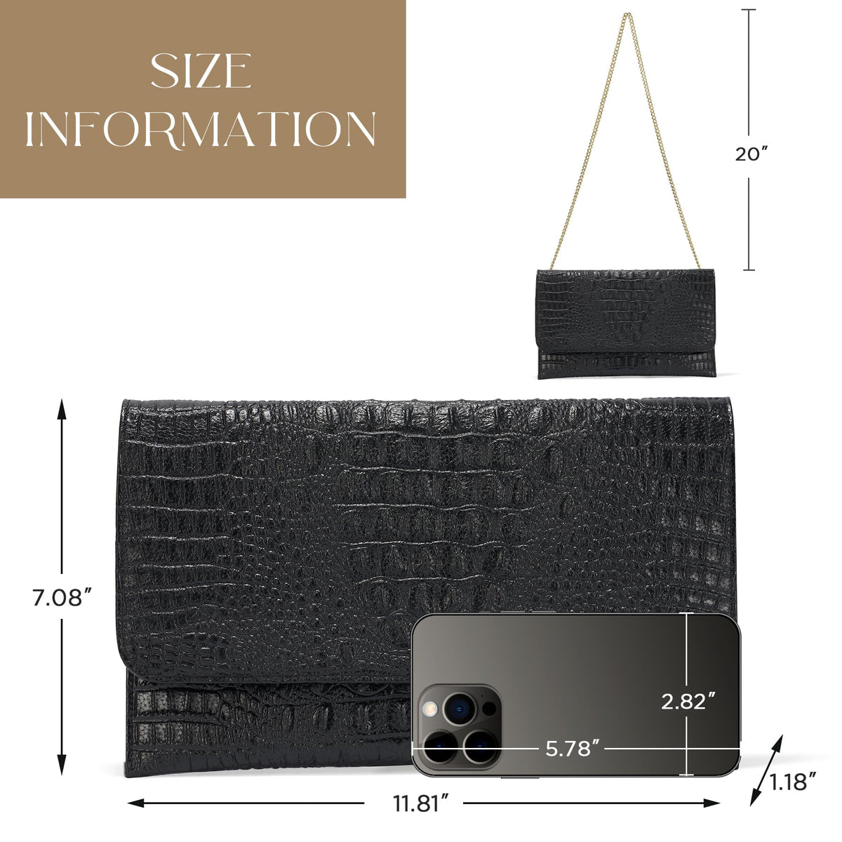 Evening Clutch Purses for Women Elegant Wristlet Wallets Crocodile Pattern PU Leather Cross body Purse Formal/Wedding