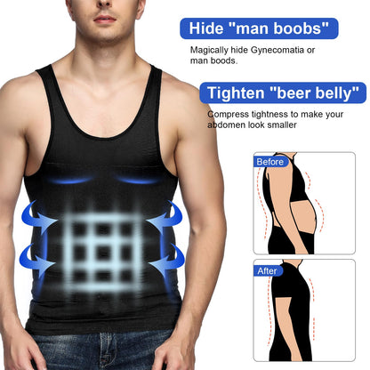 Odoland Mens 5 Pack Body Shaper Slimming Tummy Vest Thermal Compression Shirt Tank Top Shapewear, Black*5, L