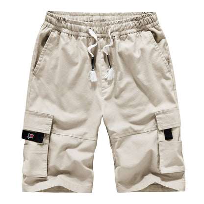 APTRO Men's Elastic Waistband Cotton Cargo Shorts Relaxed Fit Summer Casual Shorts A901 Beige L