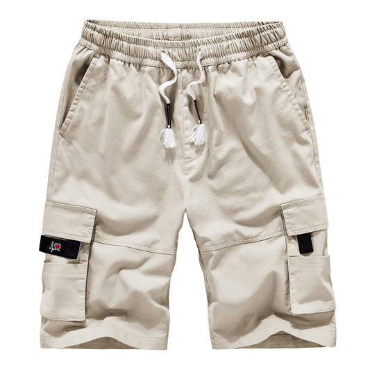 APTRO Men's Elastic Waistband Cotton Cargo Shorts Relaxed Fit Summer Casual Shorts A901 Beige L