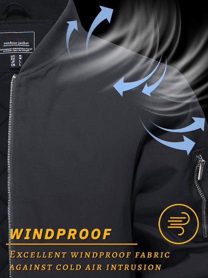 TACVASEN Men's Bomber Jackets Thermal Quilted Jacket Water Resistant Warm Winter Coats with 4-Pockets Black L