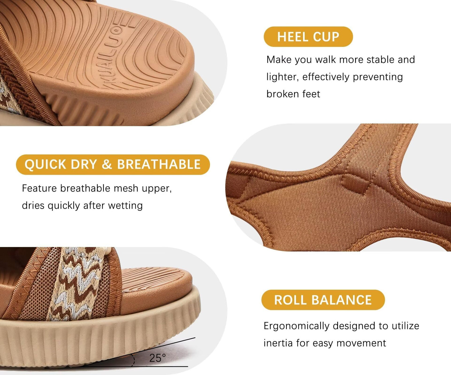 KuaiLu Womens Orthopedic Walking Sandals Comfortable Arch Support Plantar Fasciitis Relief Sport Recovery Chunky Cushion Adjustable Summer Outdoor Beach Vacation Athletic Water Shoes Khaki Size 8
