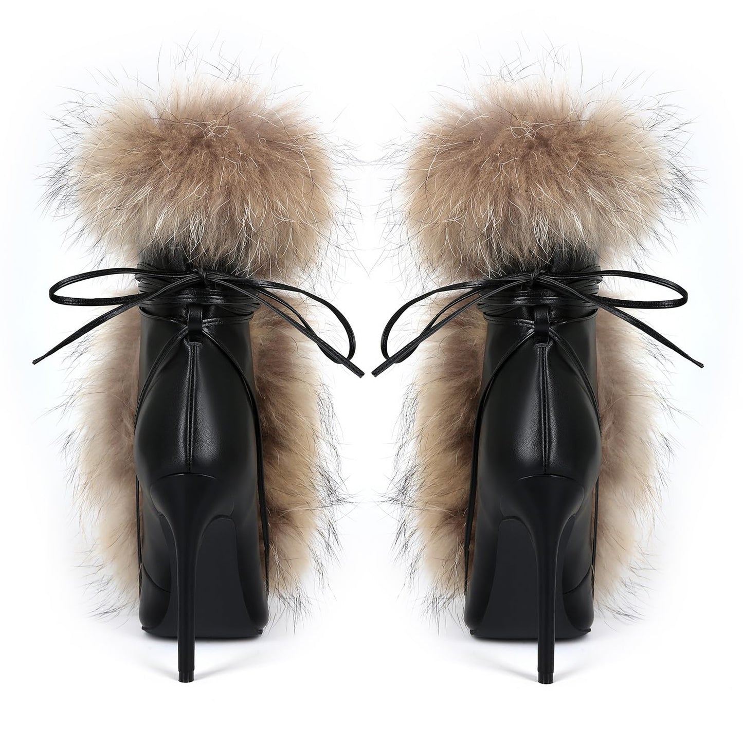 Maiosfy Furry Pointed Stiletto Heels with Straps Large Size Ankle Boots Heavy-Duty Soft Faux Fur Shoes Clubwear for Party Evening Footwear Unisex