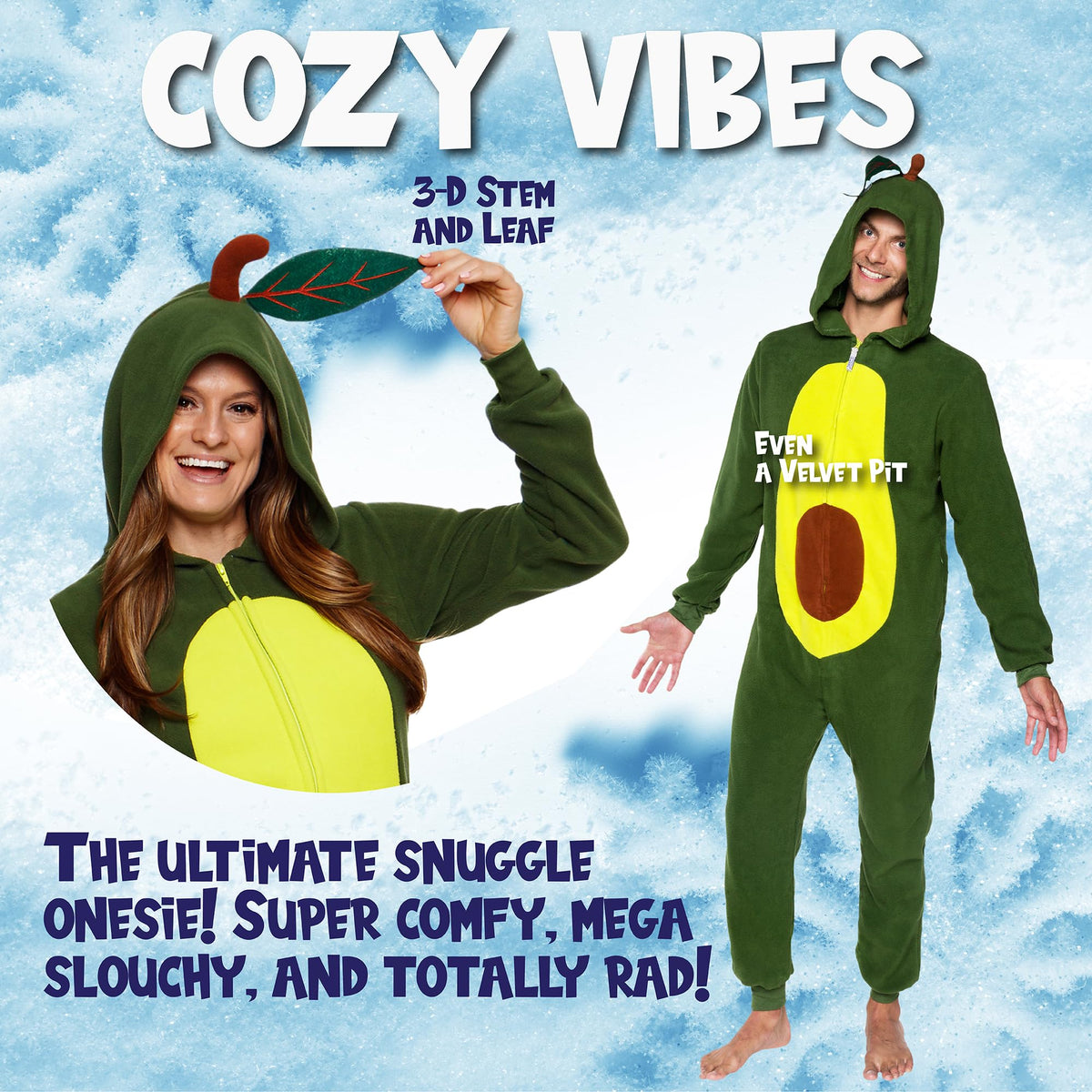 Funziez! Slim Pineapple and Avocado Adult Onesie - Food Costume - Christmas One Piece Cosplay Suit for Adults, Women and Men