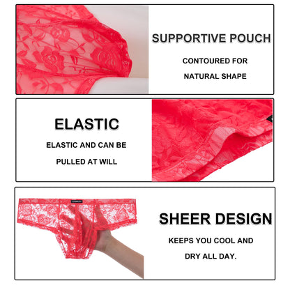 Mens Lace Underwear Bikini Briefs with Pouch Mesh Silk Boxers for Men Sexy