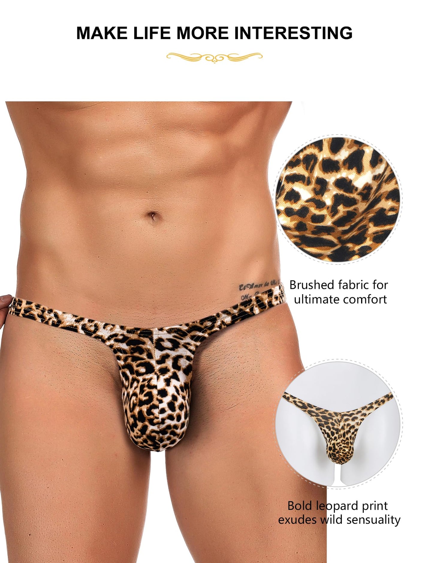 Mens G-String - Snake Print  Lingerie Soft T-Back Thong Leopard S
