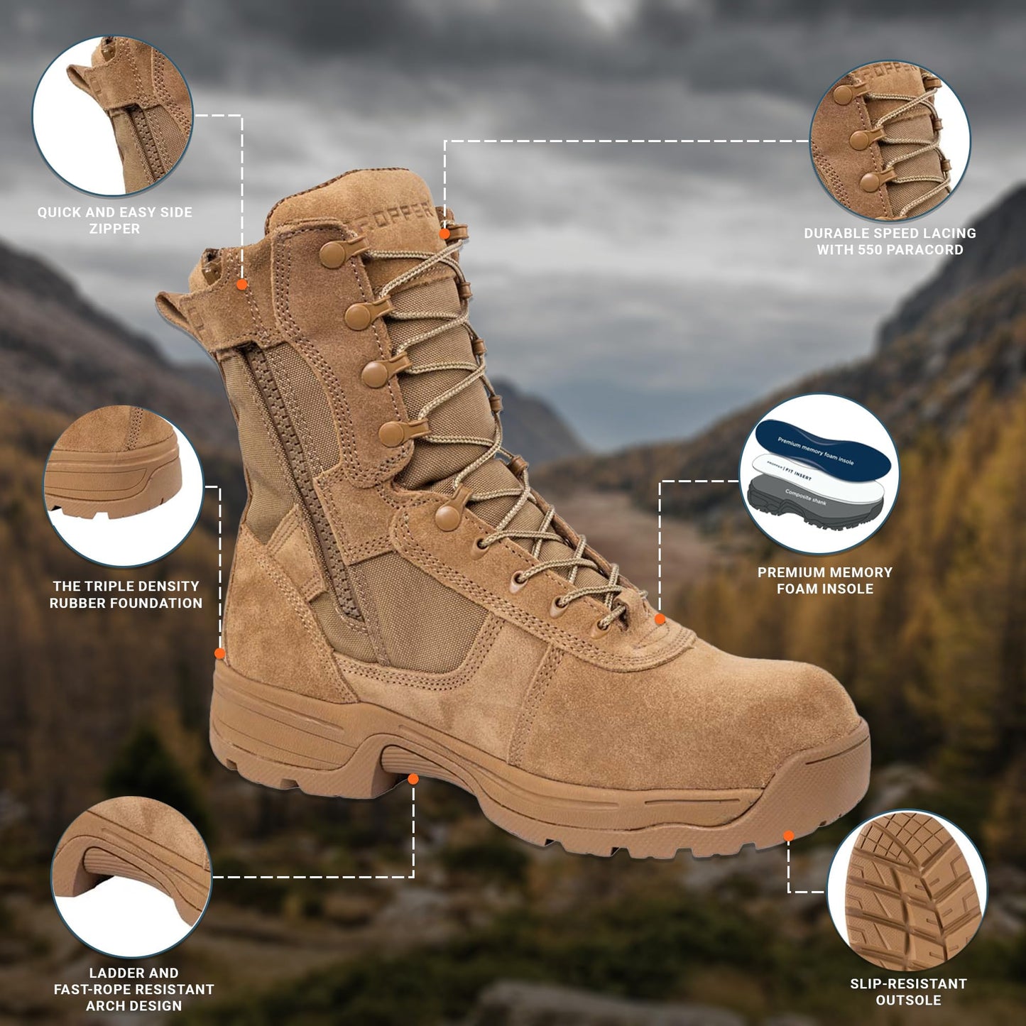 Propper Men's Series 100 Side Zip Comp Toe Coyote Boot Combat, 6