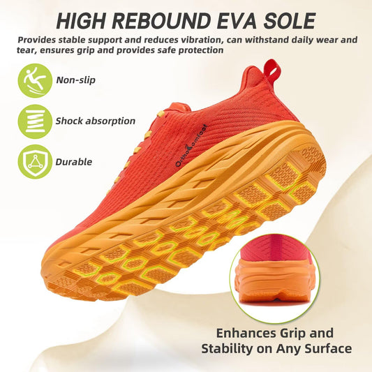 Men's Orthopedic Diabetic Wide Sneakers: Comfortable Arch Support Neuropathy Outdoor Sneakers, Breathable Plantar Fasciitis Hammer Toes Walking Shoes Orange Red Size 11.5