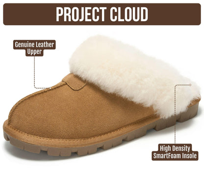 Project Cloud 100% Genuine Leather Shearling Slippers Women