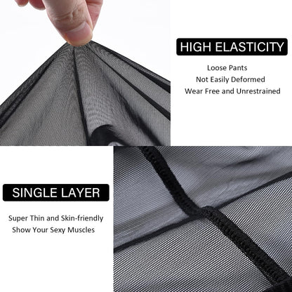 YINYOUYU Mens Mesh Pants See Through Underwear Pajama Bottoms Lounge Home Leggings Sleepwear Cool Dry Yoga Trousers XXL Black