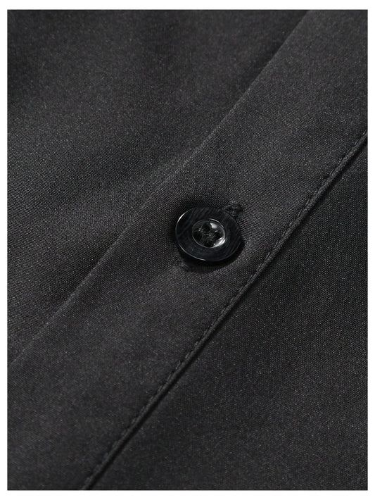 WDIRARA Men's Lace Mesh Button Down Shirts Short Sleeve Collared Party Shirt Summer Tops Black Small