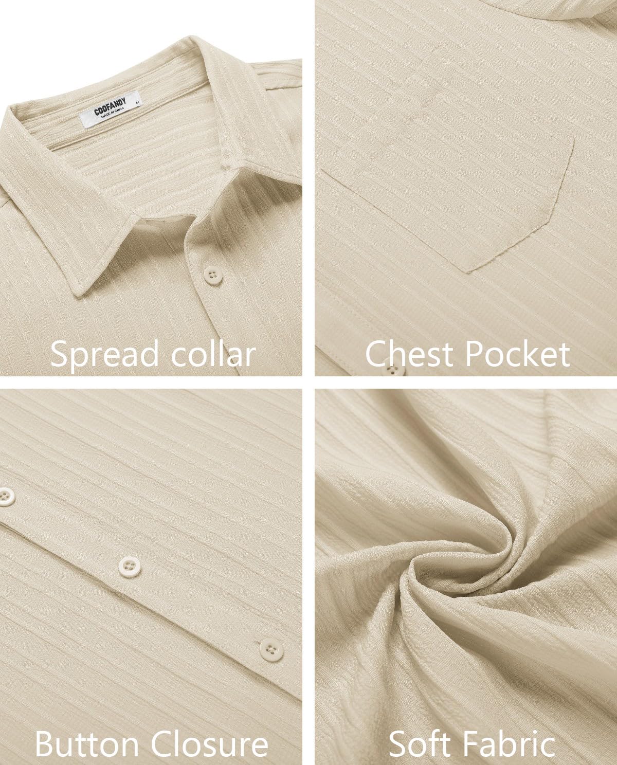 COOFANDY Men's Summer Linen Shirts Short Sleeve Button Down Shirts for Men Fashion Beach Casual Shirt Beige