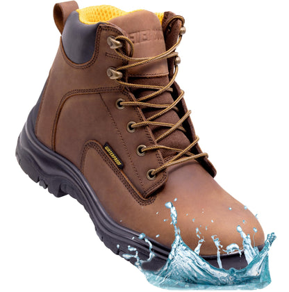 EVER BOOTS Waterproof Work Boots for Men, Hiking, Zapatos de Trabajo (6, Dark Brown)