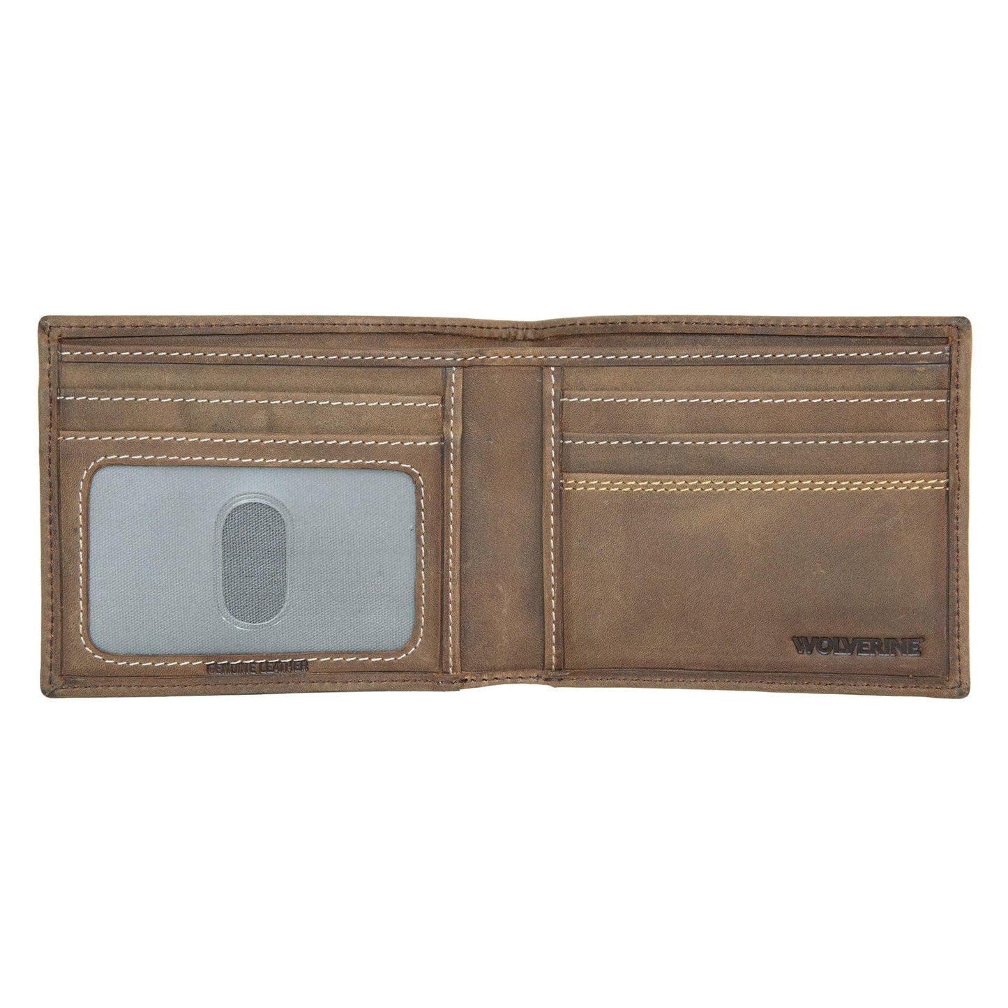Wolverine Mens Rigger Bifold Wallet | RFID Protection | ID Window | Card Slots | Bill Pocket | Slip Pocket | Durable | Smooth Leather - Brown