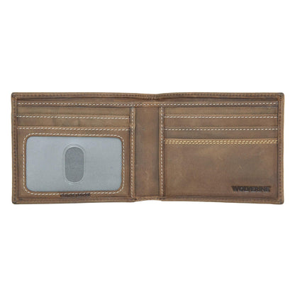 Wolverine Mens Rigger Bifold Wallet | RFID Protection | ID Window | Card Slots | Bill Pocket | Slip Pocket | Durable | Smooth Leather - Brown