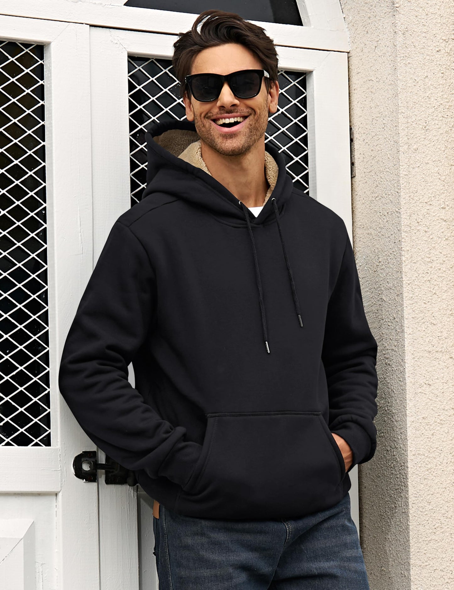 MAGCOMSEN Men's Hoodies Fleece Winter Warm Sherpa Athletic Work Heavy Thick Pullover Hoodie Sweatshirts Black