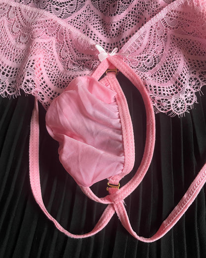 HAVBX Ultra-Soft Mens Sexy Pink Lace Jockstraps Underwear, Sissy Lingerie Bulge Pouch Panties For Men Crossdressers(US, Alpha, One Size, Regular, Regular, Pink)