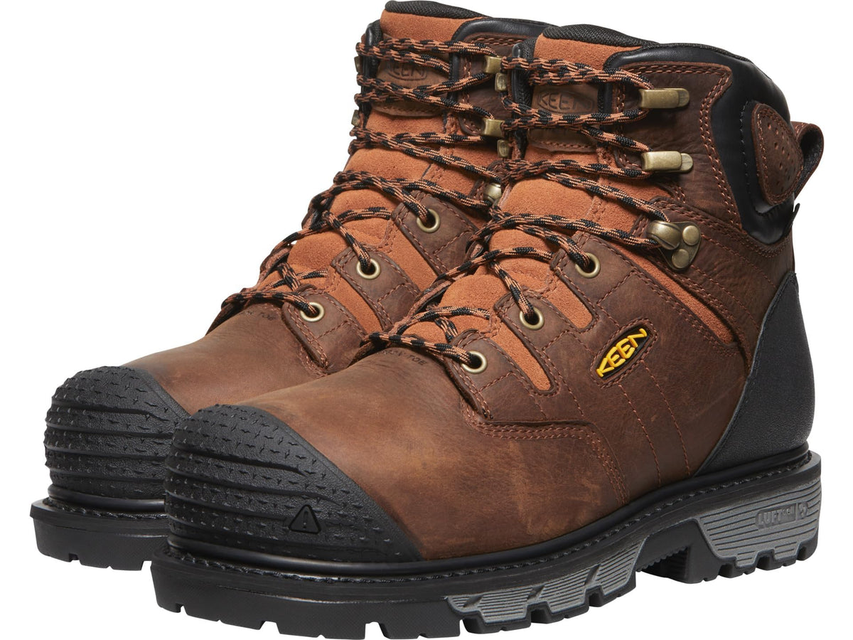 KEEN Utility Men's Camden 6" Composite Toe Waterproof Internal Metatarsal Guard Heavy Duty Work Boots, Leather Brown/Black, 8 EE