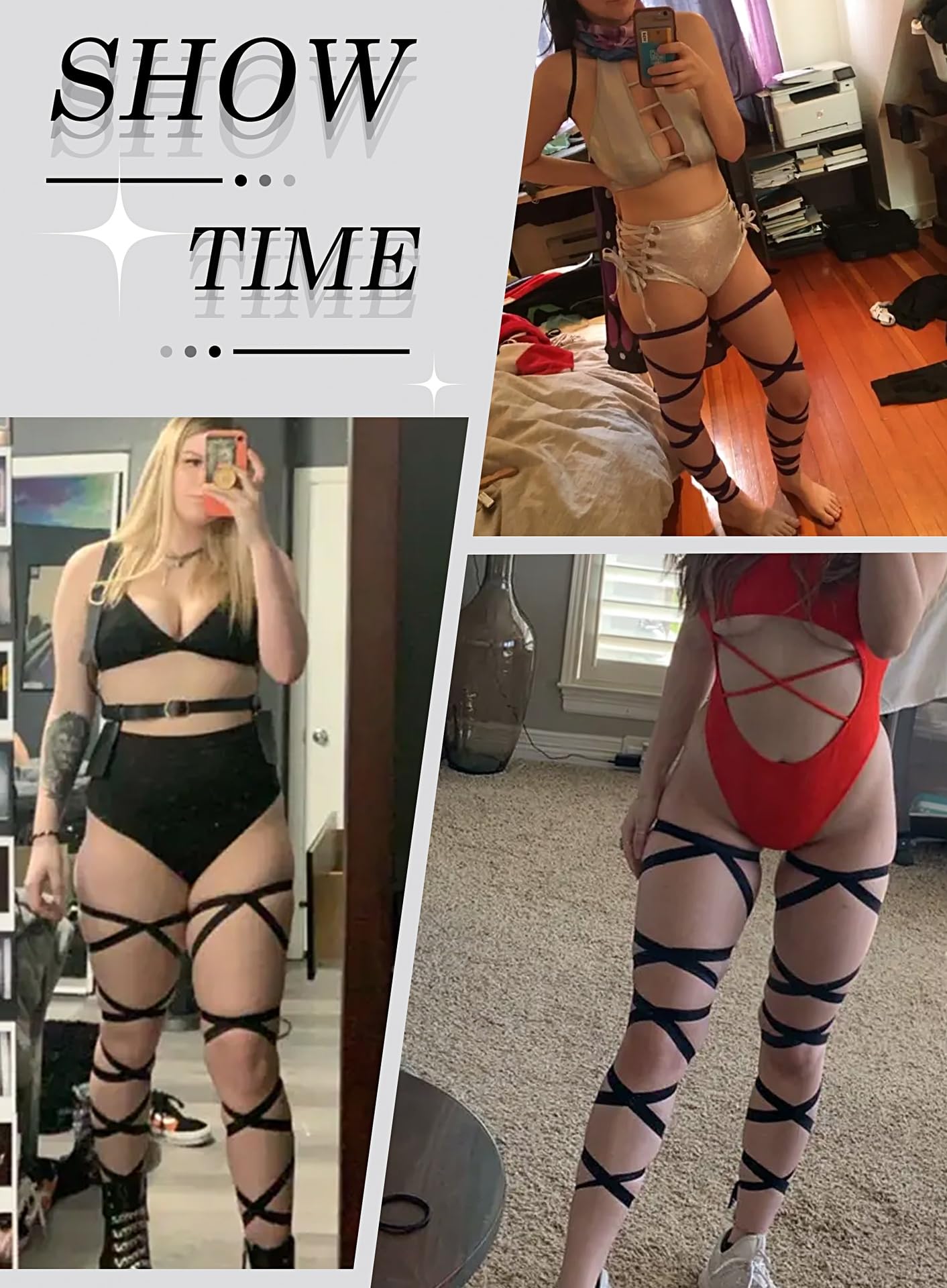 Rave Leg Wrap for Women - Music Festival Cosplay Costume Outfits Non-Slip Elastic Strap Halloween Party Accessories(2PackB,O,1330a)