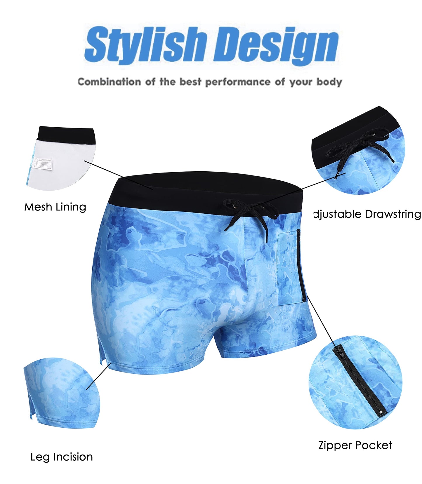 COOFANDY Mens Swim Trunks Swimwear Bathing Suit Swim Brief Square Leg Board Short