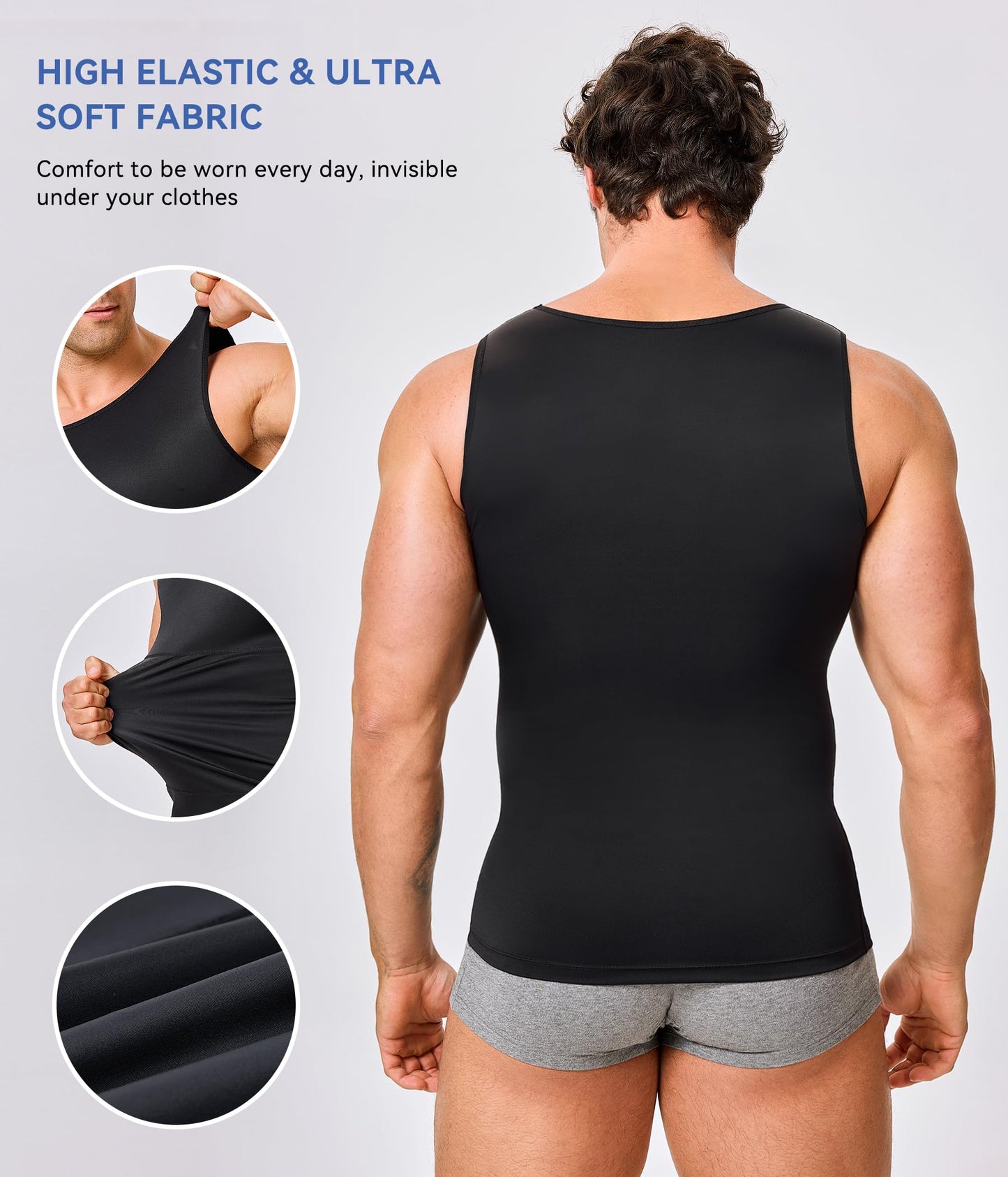Mens Compression Shirt Slimming Body Shaper Vest Workout Tank Tops Abs Abdomen Undershirts(Black, M)