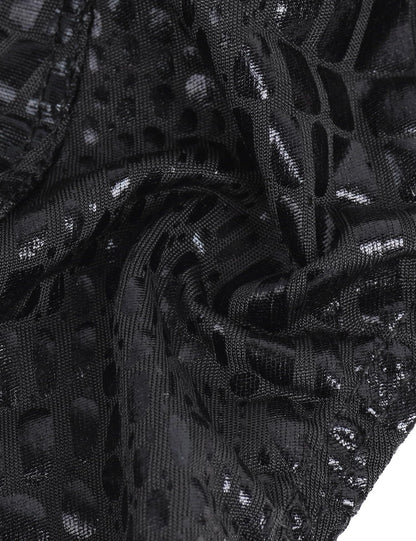 Men's G-String Thong Underwear Sexy Crocodile Print Pouch, Low Rise Lace Briefs Soft T-Back Lingerie Panties Black M