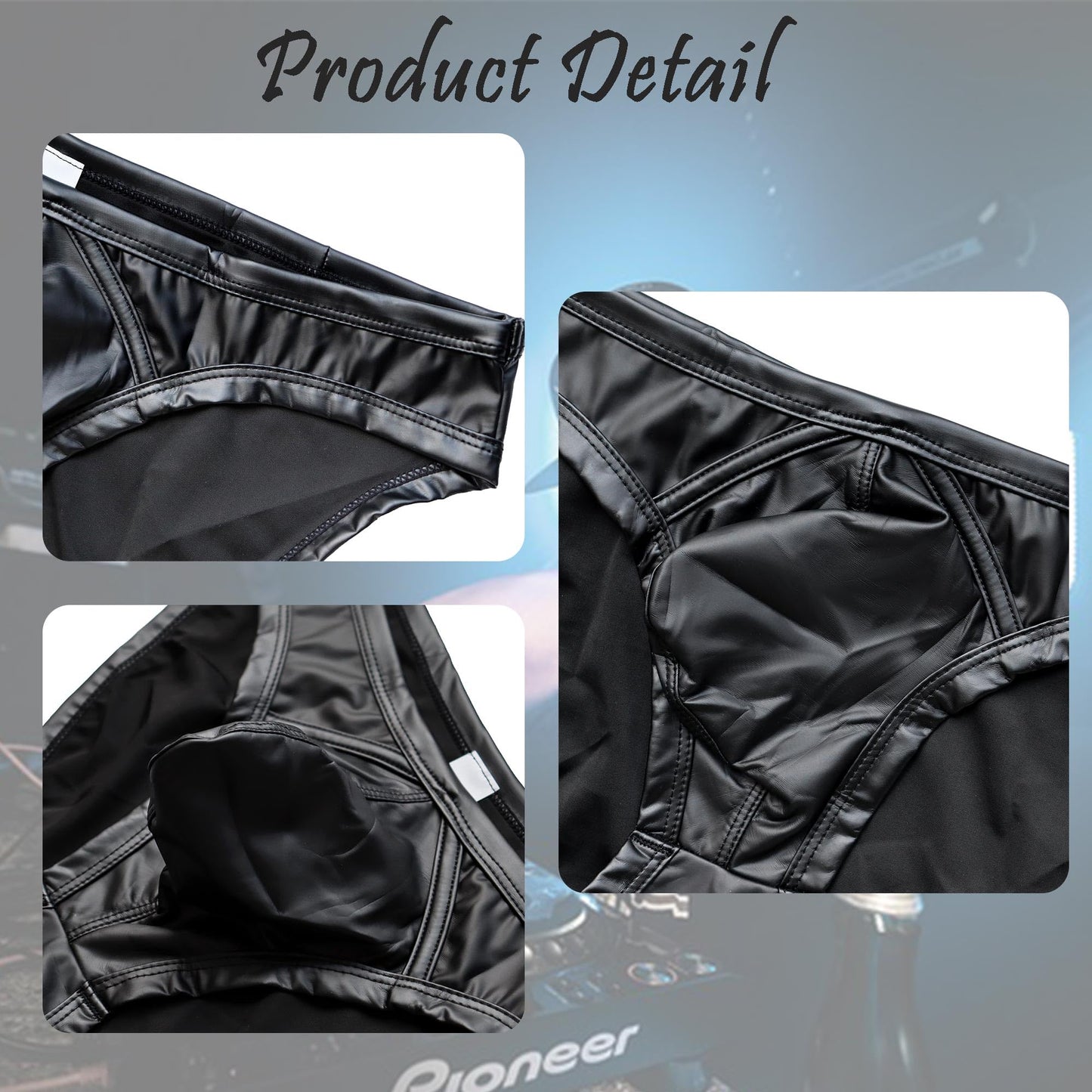 QiaTi Men's Faux Leather Briefs Black Underwear Rave Thong Swimsuit for Men