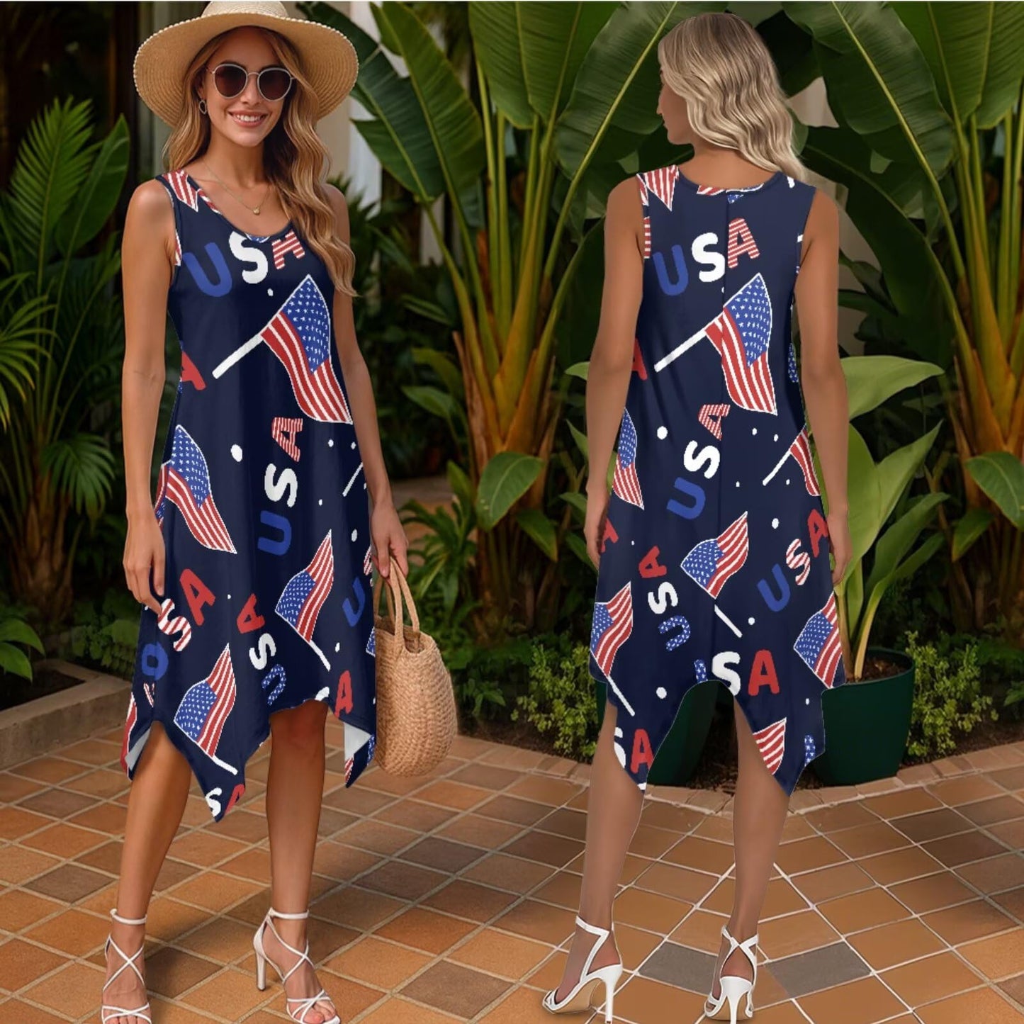 TOADDITDO American Flag Flag Couple Matching Outfit Patriotic Sleeveless Dress with Pockets,Men’s Shirts Short Sleeve Buttons Shirts or Tunic Sundress for 4th of July Costume