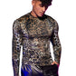 WDIRARA Men's Leopard Animal Print Mock Neck Long Sleeve Fitted Party Club Top Shirt Black and Brown L