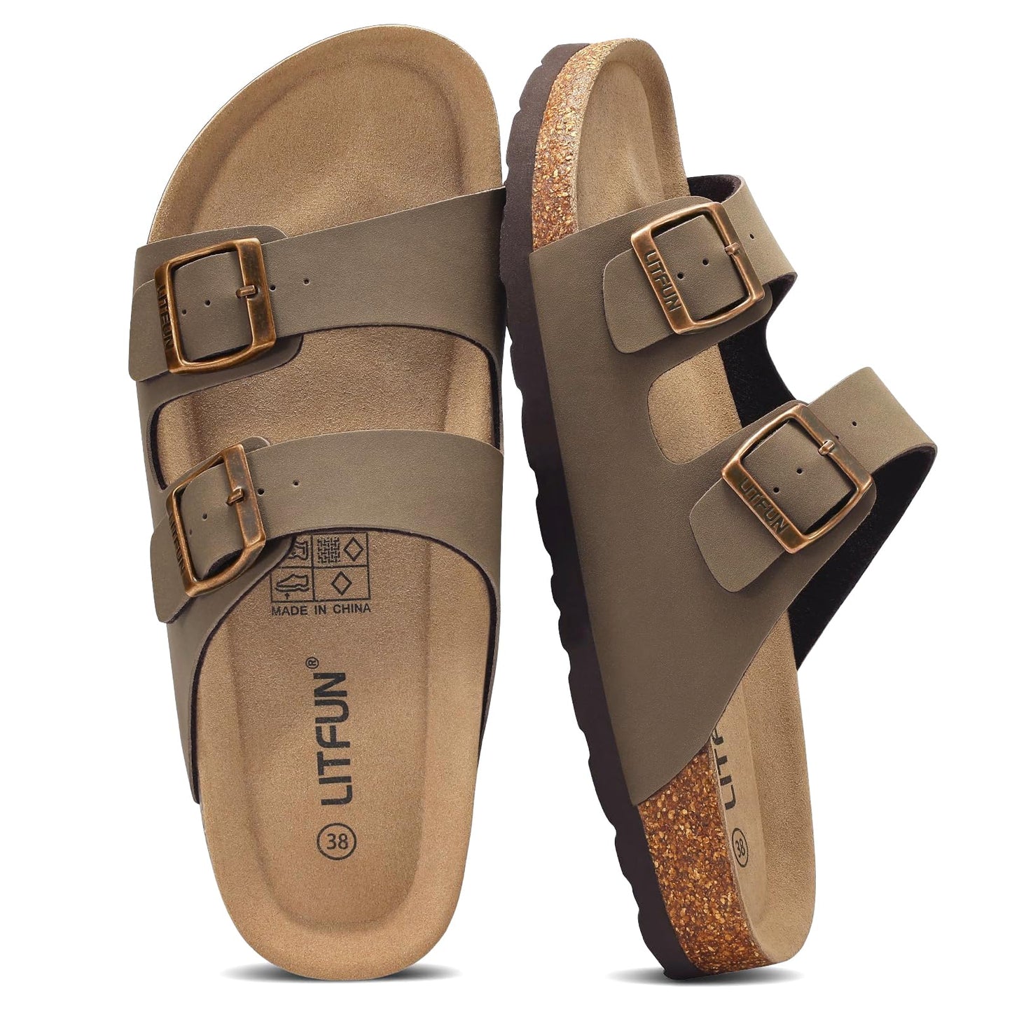 Litfun Unisex Cork Footbed Sandals Summer Slip On Slides for Women Men
