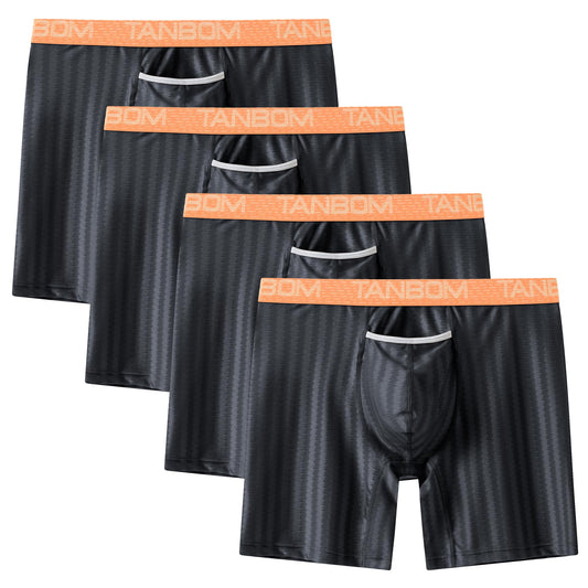 Mens Underwear - Satin Ice Silk Horizontal Fly Boxer Briefs with Pouch Dgrey 4-Pack, XL