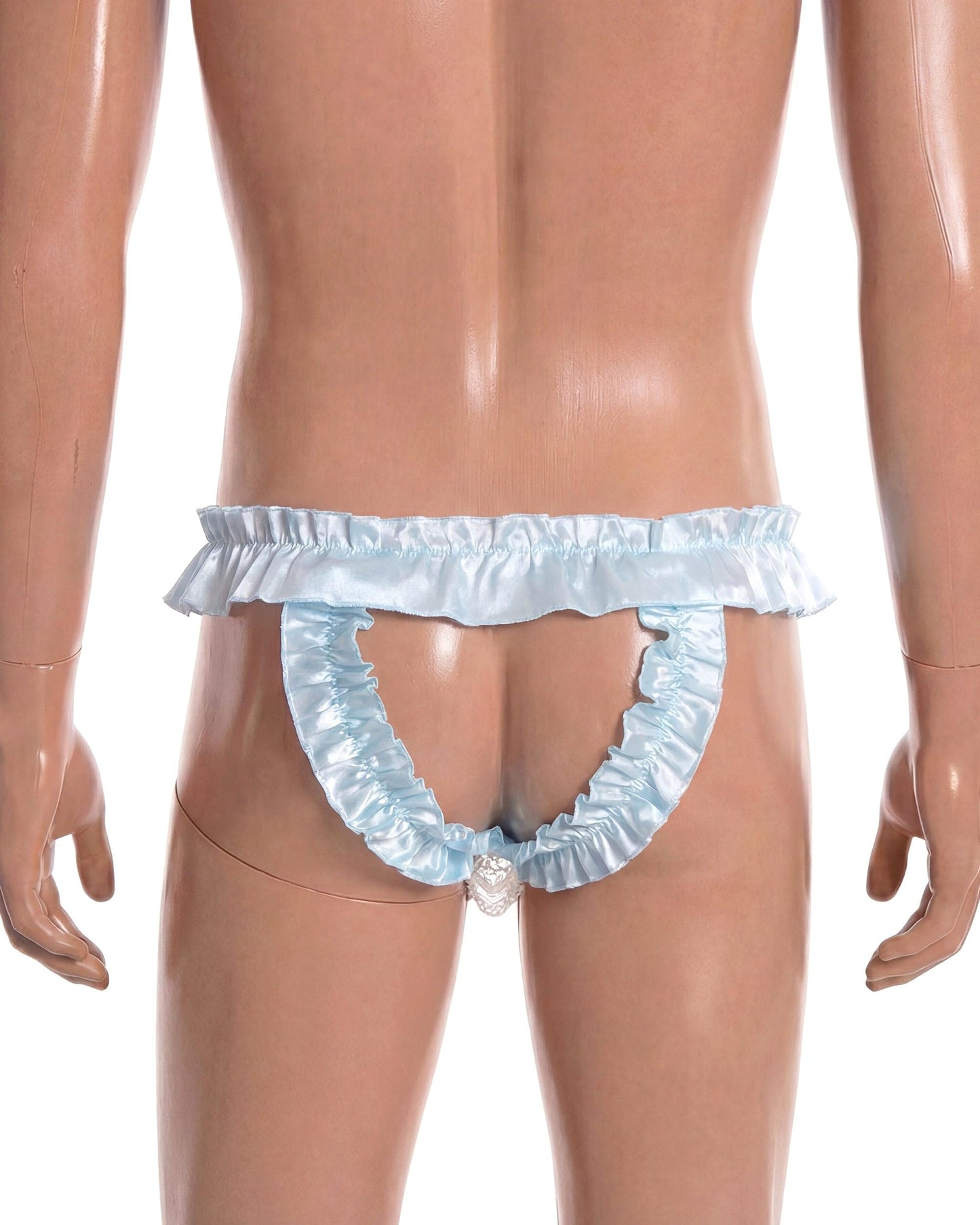 Satini Men's Satin Ruffle Bow Thong Sissy Knickers Briefs Jockstrap Panties (Baby Blue, XXL)