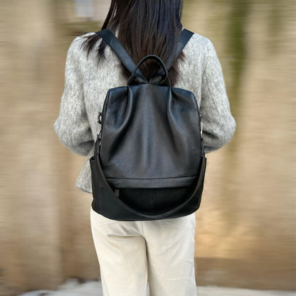 Wesccimo Genuine Leather Backpack Purse For Women Antitheft Real Soft Fashion Designer Convertible Shoulder Bag Black