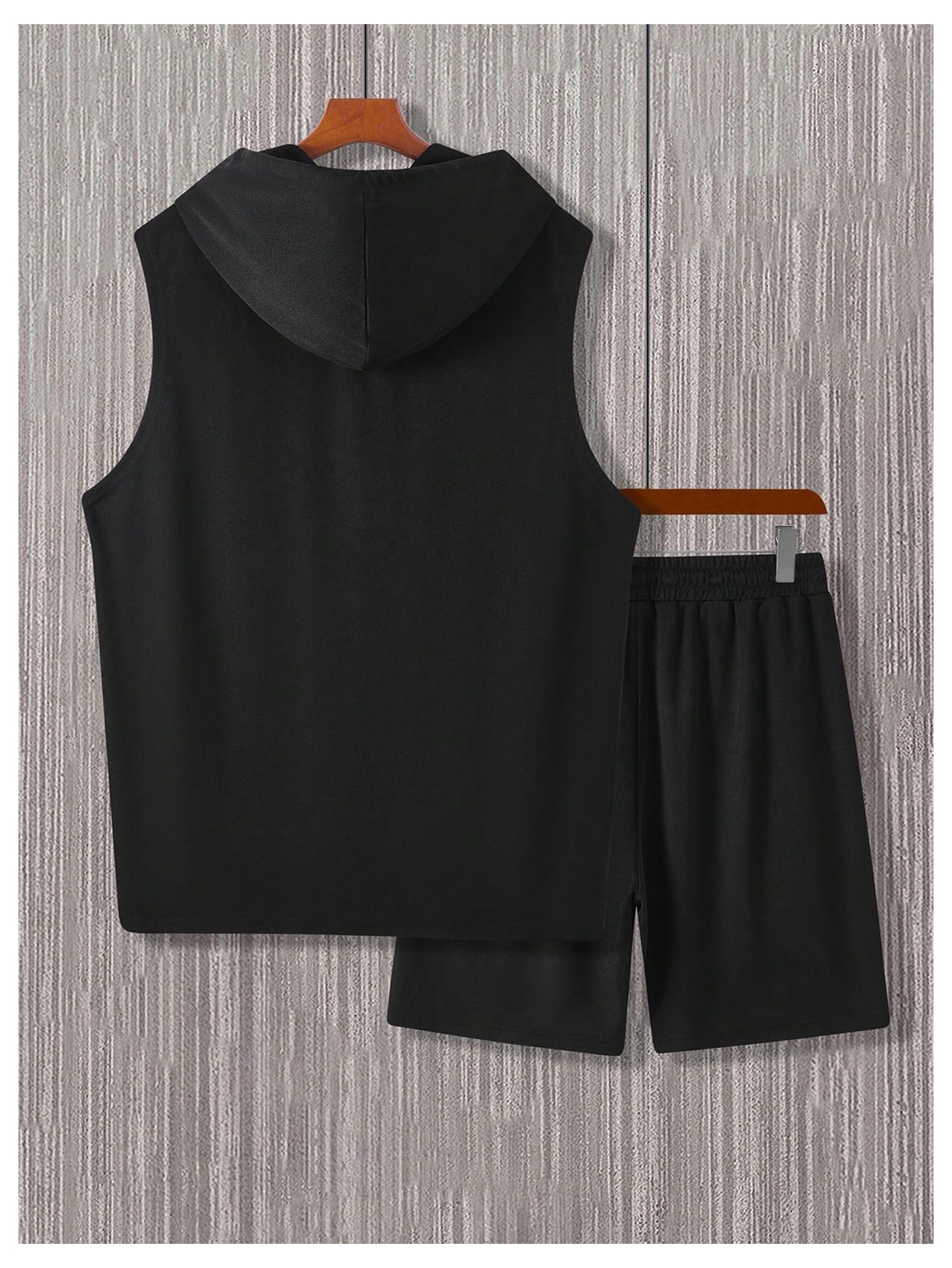 OYOANGLE Men's Sleeveless Workout Hoodie and Shorts Set 2 Piece Outfits Hooded Tank Tops Gym Tracksuit Sweatsuits Black Medium