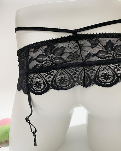 Men's Sissy Skirted Thong Panties -Underwear with Gaters Belt