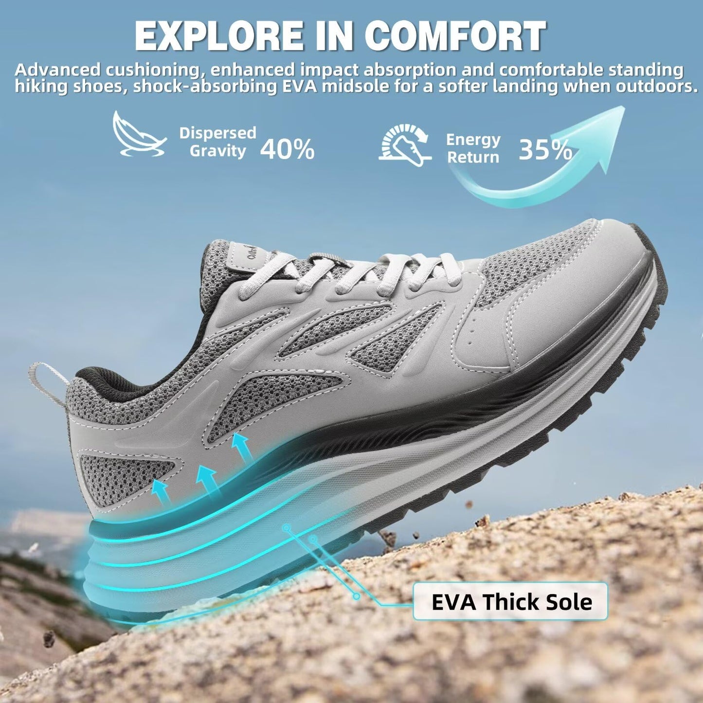 Men's Orthopedic Comfortable Trail Sneakers: Plantar Fasciitis Heel Spurs Arch Support Orthotic Neuropathy Ankle Pain Relief Running Shoes, Fit Hammer Toes Golf Workout Walking Shoes Grey Size 12