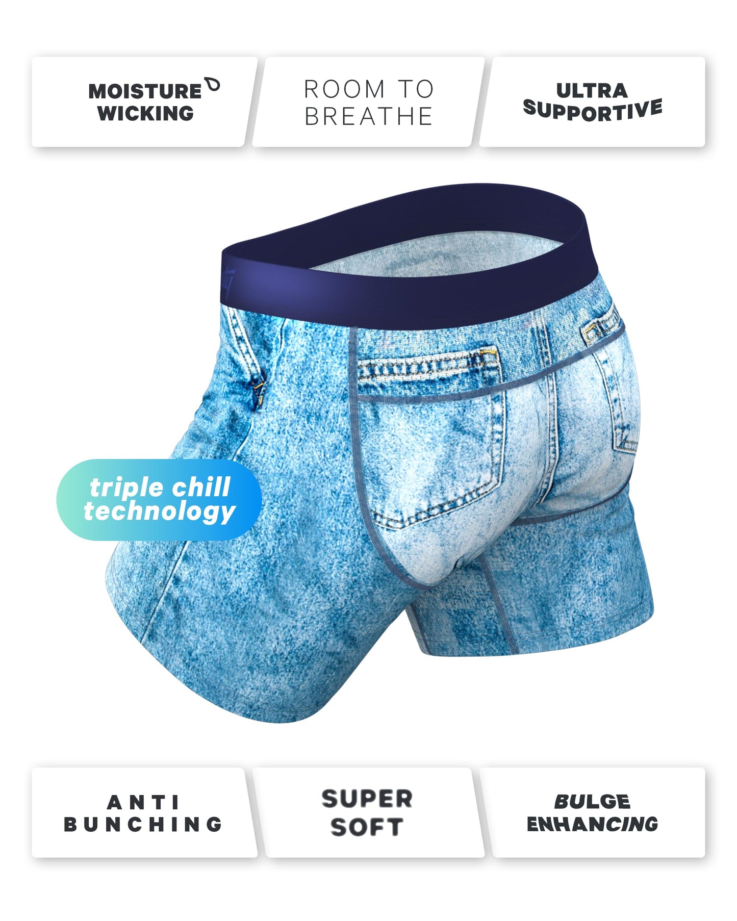 Shinesty paradICE Hammock Support Pouch Underwear | Boxer Briefs Cooling | Performance Wicking Breathable | US XL Denim