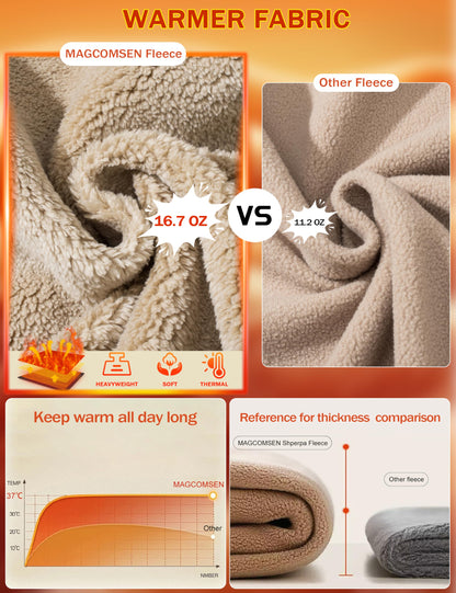 MAGCOMSEN Men's Hoodies Fleece Winter Warm Sherpa Athletic Work Heavy Thick Pullover Hoodie Sweatshirts Black