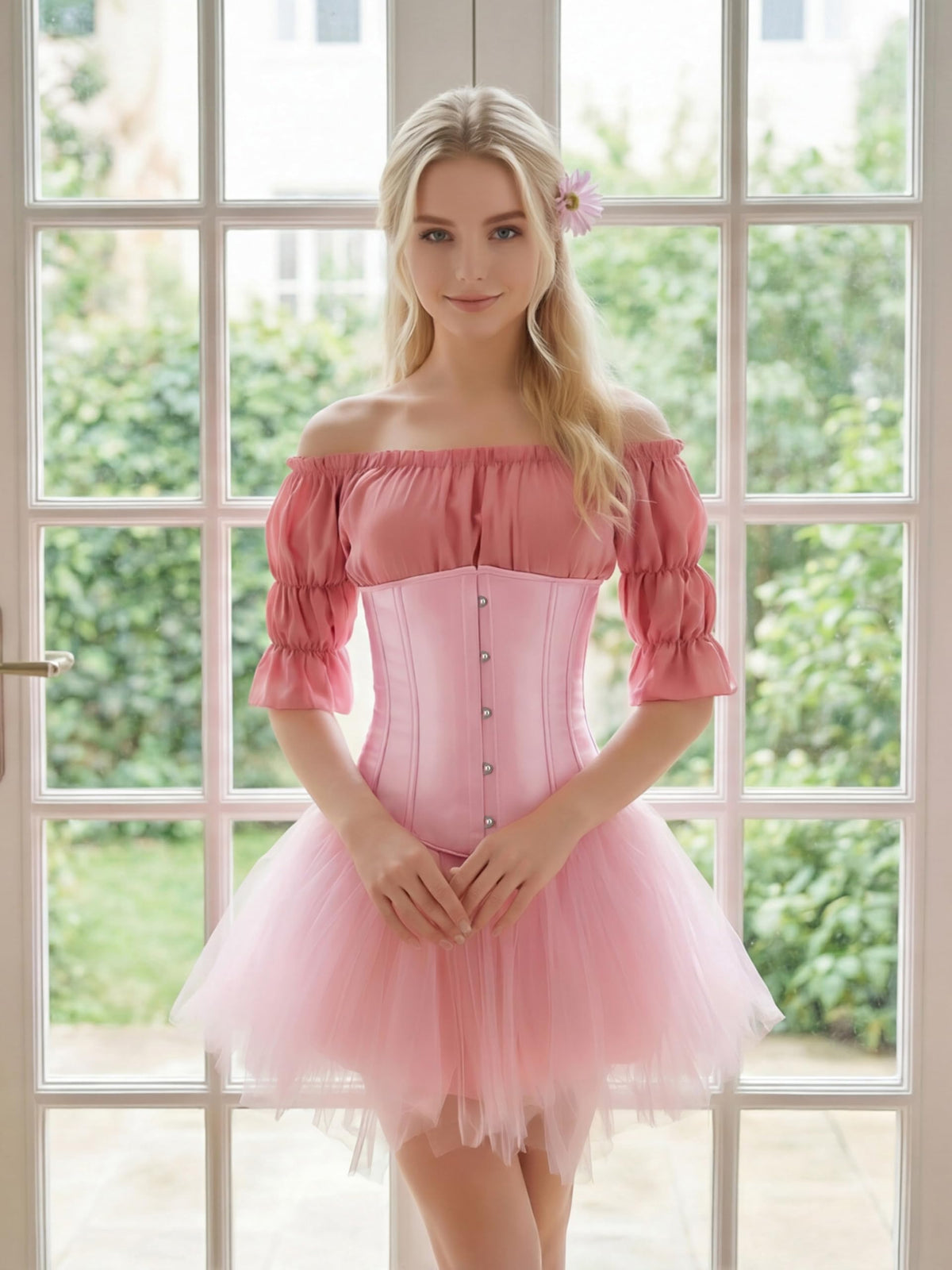 Sissy Pink Underbust Corset Top for Women,Pirate Costume Bodice XS