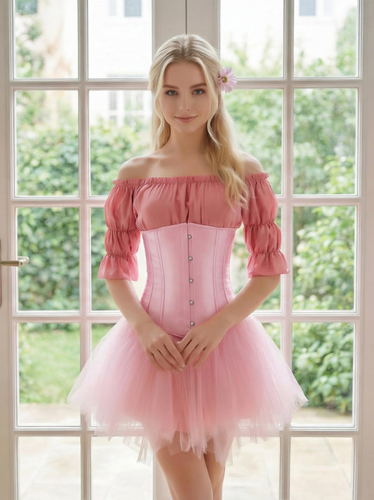Sissy Pink Underbust Corset Top for Women,Pirate Costume Bodice XS